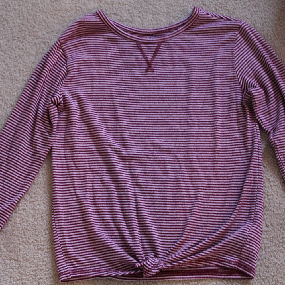 Girls maroon and white striped long sleeve top